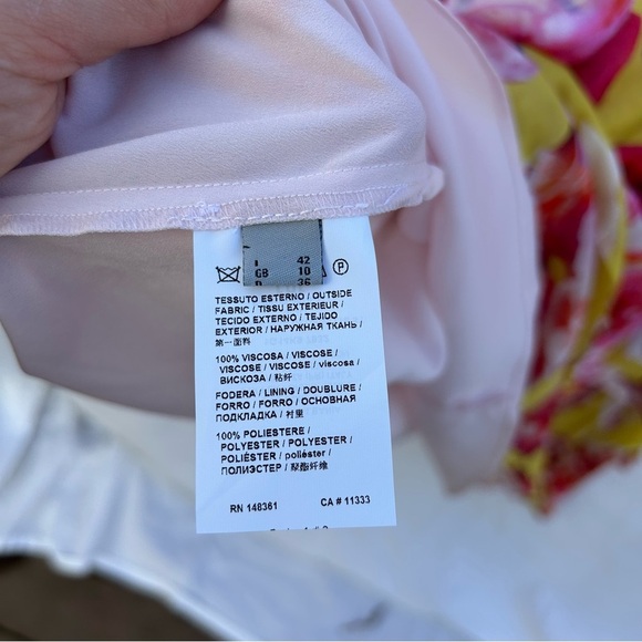 NWT Pinko Bonet High Low Ruffled Skirt Yellow and Pink Floral Size 42 - Picture 4 of 8